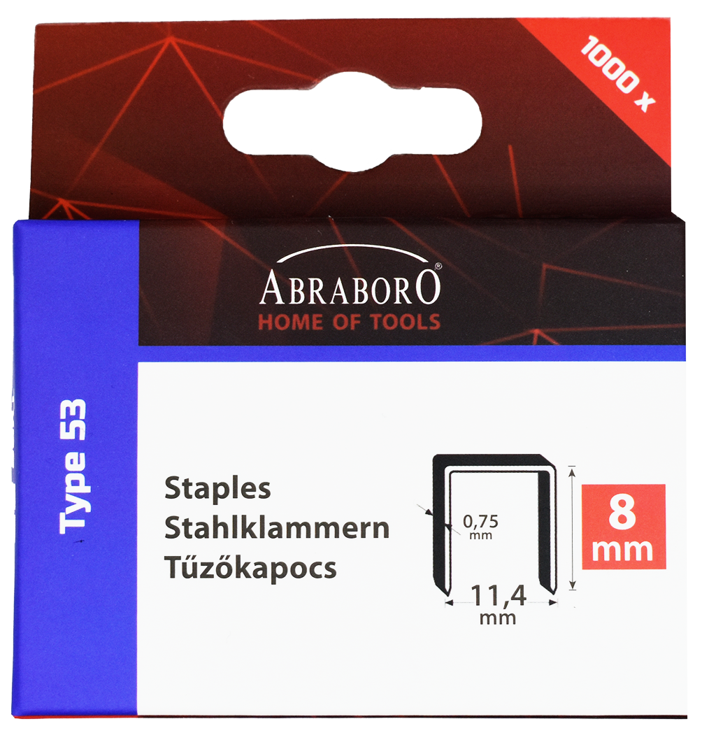 Abraboro CHILITAC A-53 típusú tűzőkapocs, 6 / 11.4 / 0.75 mm, 1000 db/csomag termék fő termékképe