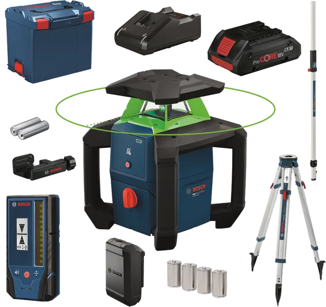 Bosch GRL18V-3-31G forgólézer + BT 170 HD állvány + GR 240 mérőléc (1 x 4.0 Ah ProCORE Li-ion akkuval, L-BOXX-ban) termék fő termékképe